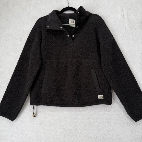 The North Face Pullover Womens XS Black Sherpa Fleece Snap Neck Pockets Warm - Picture 1 of 12